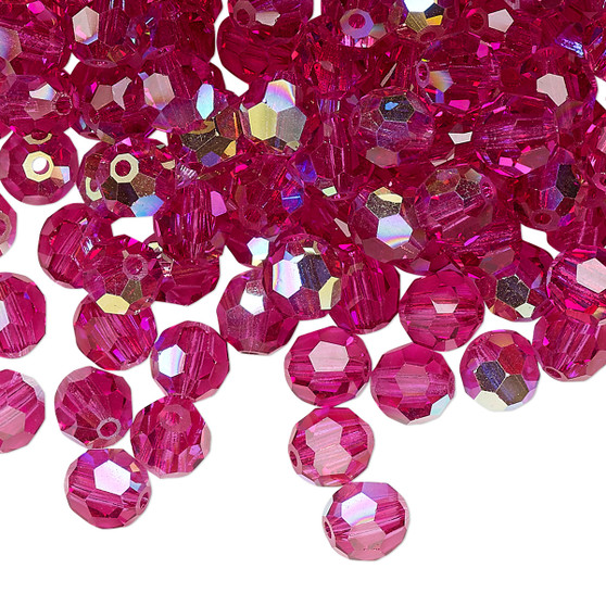 6mm - Preciosa Czech - Fuschia AB - 24pk - Faceted Round Crystal