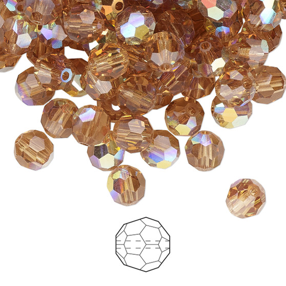 6mm - Preciosa Czech - Light Colorado Topaz AB - 24pk - Faceted Round Crystal