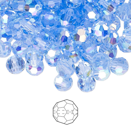 6mm - Preciosa Czech - Light Sapphire AB - 24pk - Faceted Round Crystal