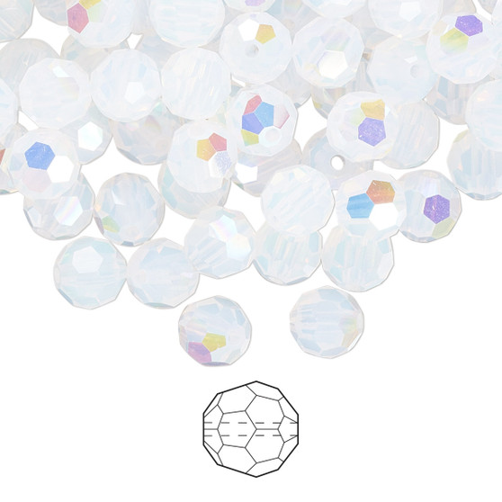 6mm - Preciosa Czech - White Opal AB - 24pk - Faceted Round Crystal