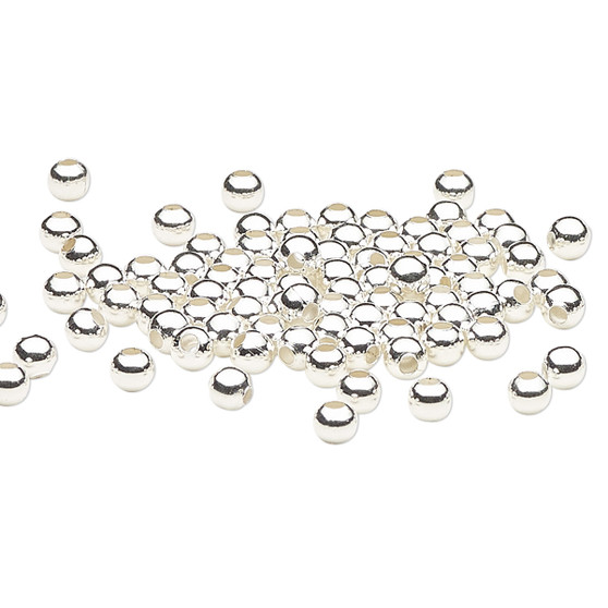 Bead, silver-plated steel, 3mm round. Sold per pkg of 100.