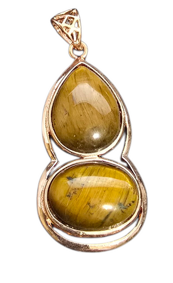 LAST STOCK: Gemstone Pendant 52mm x 25mm, Rose Gold & tiger eye, with bail