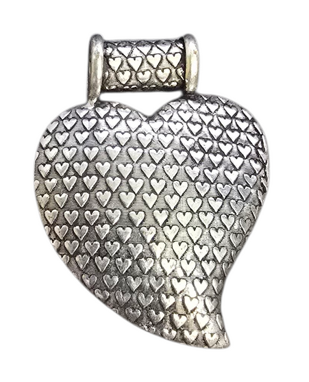 LAST STOCK: Base metal Pendant drop with heart impressions   45mm x 36mm,  with Bail - inner diameter 7mm