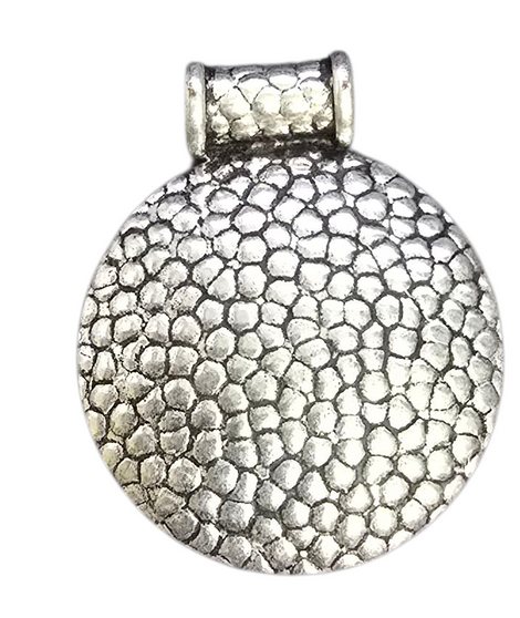 LAST STOCK: Base metal Pendant drop with circle impressions  45mm x 40mm,  with Bail - inner diameter 6mm