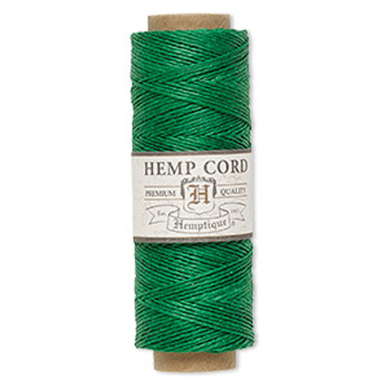 Cord, Hemptique®, polished hemp, green, 0.5mm diameter, 10-pound test. Sold per 205-foot spool.