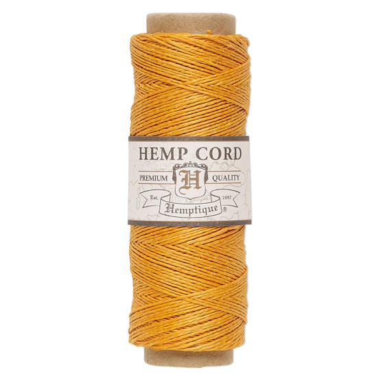 Cord, Hemptique®, polished hemp, gold, 0.5mm diameter, 10-pound test. Sold per 205-foot spool.