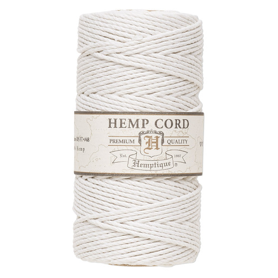 Cord, Hemptique®, polished hemp, white, 1.8mm diameter, 48-pound test. Sold per 205-foot spool.
