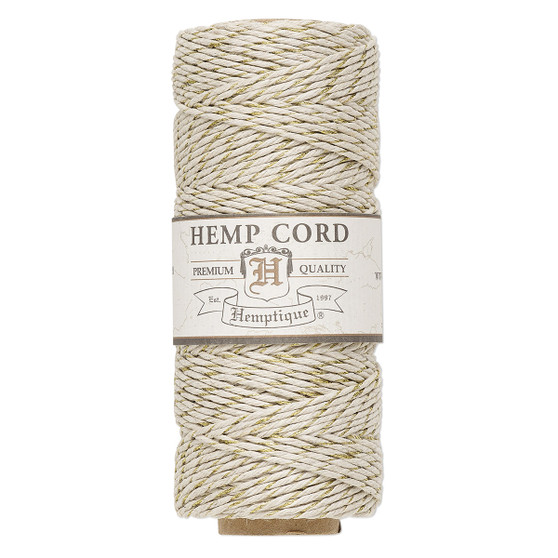 Cord, Hemptique®, polished hemp, metallic gold and natural, 1mm diameter, 20-pound test. Sold per 205-foot spool.
