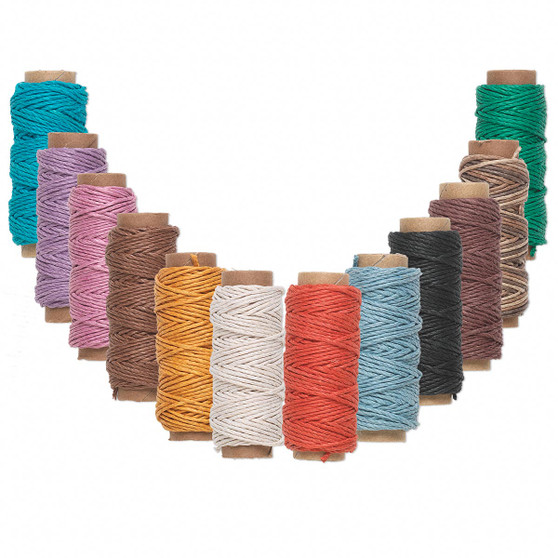 Cord, Hemptique®, hemp, assorted colors, 1mm, 20-pound test. Sold per pkg of (12) 29-foot spools.