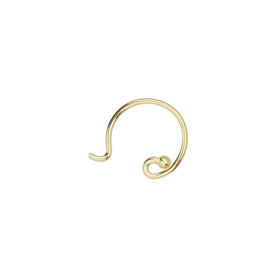 Ear wire, gold-finished sterling silver, 12mm French hook with 2mm ball and open loop, 19 gauge. Sold per pair.
