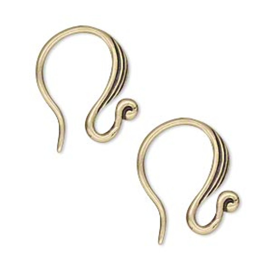 Ear wire, JBB Findings, antiqued brass, 18mm French hook, 16 gauge. Sold per pair.
