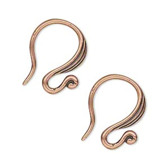 Ear wire, JBB Findings, antique copper-plated brass, 18mm French hook, 16 gauge. Sold per pair.