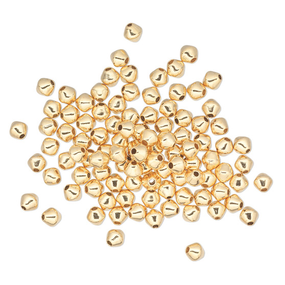 Bead, gold-plated brass, 4x4mm smooth double cone. Sold per pkg of 100.