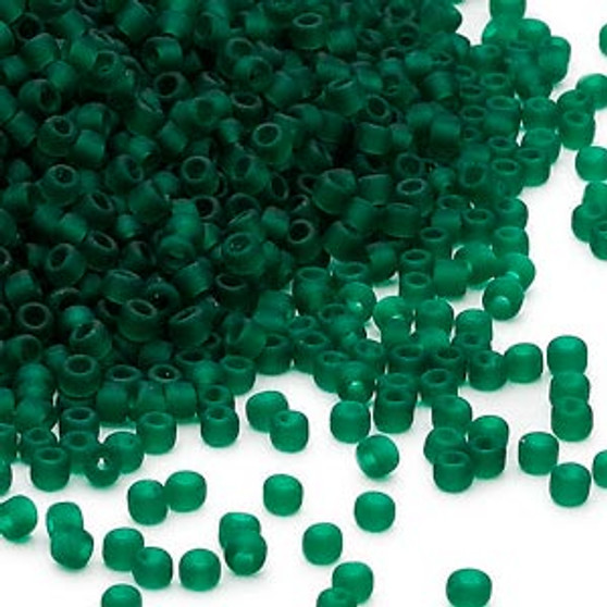 Seed bead, Dyna-Mites™, glass, translucent matte dark green, #11 round. Sold per 40-gram pkg.