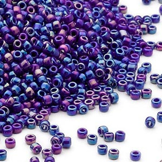 Seed bead, Dyna-Mites™, glass, opaque rainbow dark blue, #11 round. Sold per 40-gram pkg.