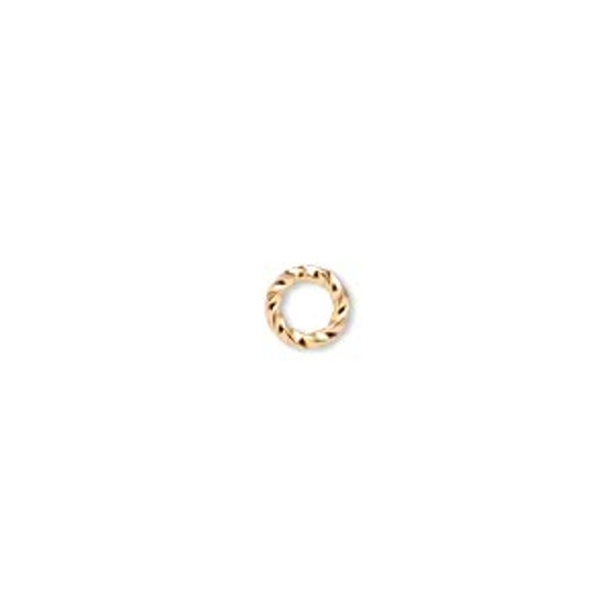 Jump ring, gold-plated brass, 6mm twisted round, 3.6mm inside diameter, 16 gauge. Sold per pkg of 100.