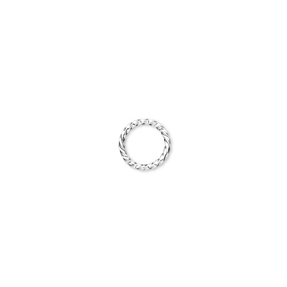 Jump ring, silver-plated brass, 8mm twisted round, 6.3mm inside diameter, 18 gauge. Sold per pkg of 100.