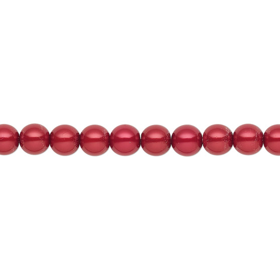 Pearl, Preciosa Czech crystal, red, 5mm round. Sold per pkg of 50.