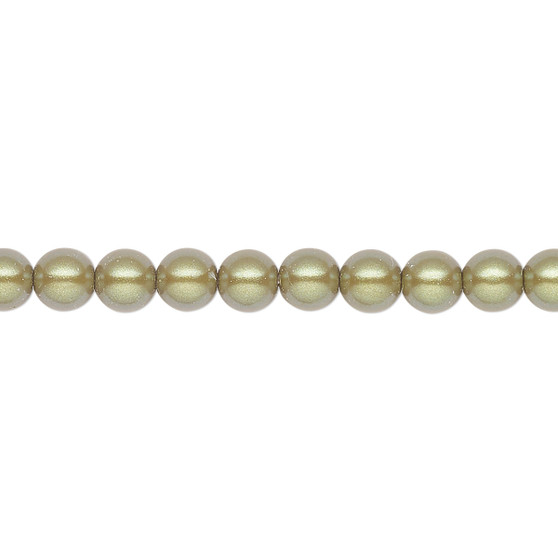 Pearl, Preciosa Czech crystal, pearlescent khaki, 5mm round. Sold per pkg of 50.