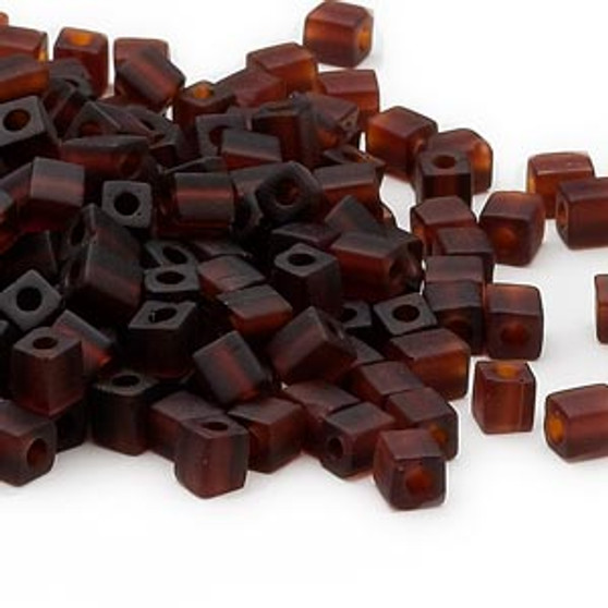 SB4-134F - Miyuki - 4mm - Transparent Frosted Dark Amber - 250gms - 4mm Square Glass Bead