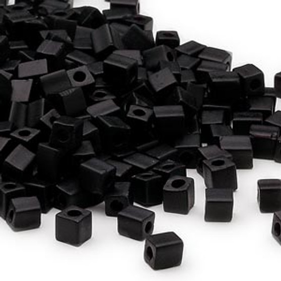SB4-401F - Miyuki - 4mm - Opaque Frosted Black - 250gms - 4mm Square Glass Bead