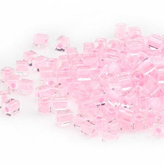 SB4-207 - Miyuki - 4mm - Clear Colour Lined Pink - 250gms - 4mm Square Glass Bead