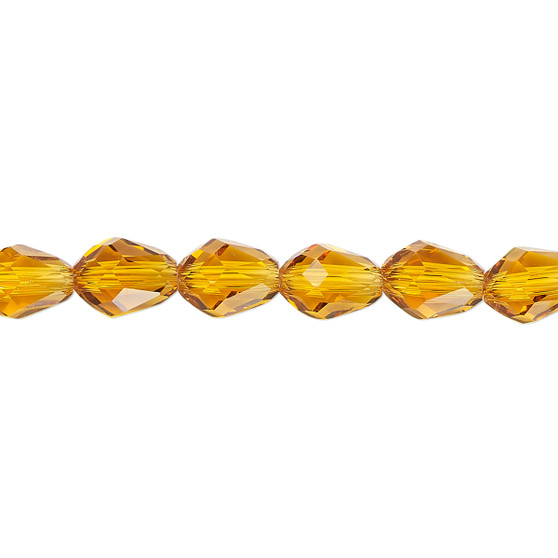 Bead, Celestial Crystal®, 66-facet, transparent gold, 8x6mm faceted teardrop. Sold per 15-1/2" to 16" strand.