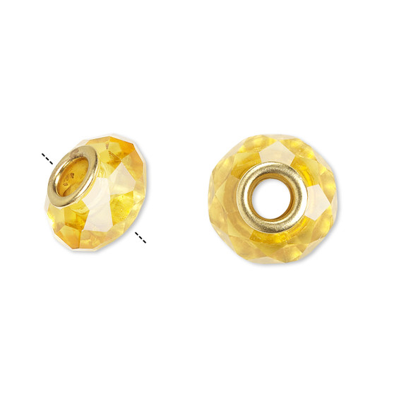 Bead, Dione®, Celestial Crystal® and gold-finished brass, 32-facet, gold, 13x9mm-14x10mm faceted rondelle. Sold per pkg of 10.