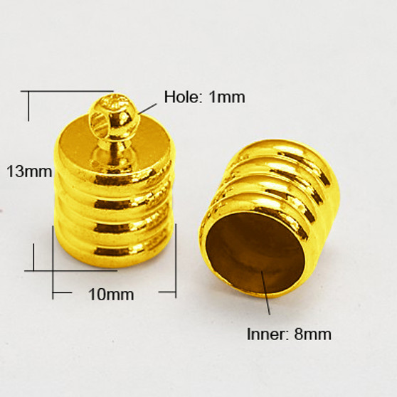 LAST STOCK: 20 x Cord Ends (8mm I.D), 10mm x 13mm long Corrugated Gold
