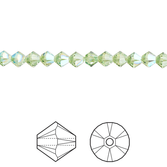 Bead, Crystal Passions®, Peridot Shimmer, 4mm bicone (5328). Sold per pkg of 48.