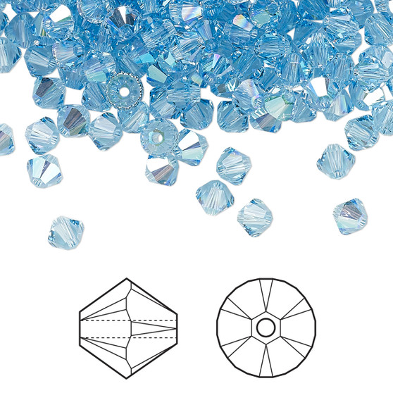 Bead, Crystal Passions®, Aquamarine Shimmer, 4mm bicone (5328). Sold per pkg of 48.