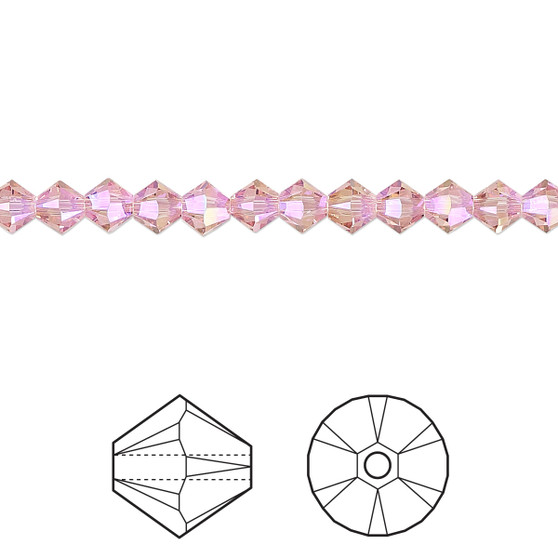 Bead, Crystal Passions®, Light Rose Shimmer 2X, 4mm bicone (5328). Sold per pkg of 48.