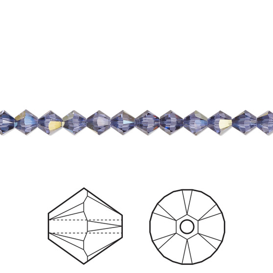 Bead, Crystal Passions®, Tanzanite Starlight, 4mm bicone (5328). Sold per pkg of 48.