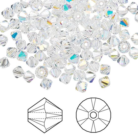 Bead, Crystal Passions®, Crystal AB, 4mm bicone (5328). Sold per pkg of 144.