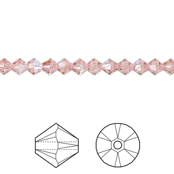 Bead, Crystal Passions®, Light Rose Shimmer, 4mm bicone (5328). Sold per pkg of 144.