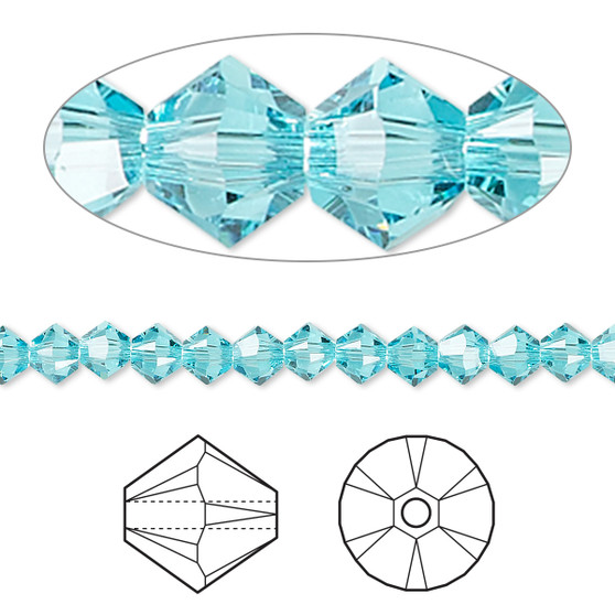 Bead, Crystal Passions®, Light Turquoise, 4mm bicone (5328). Sold per pkg of 144.