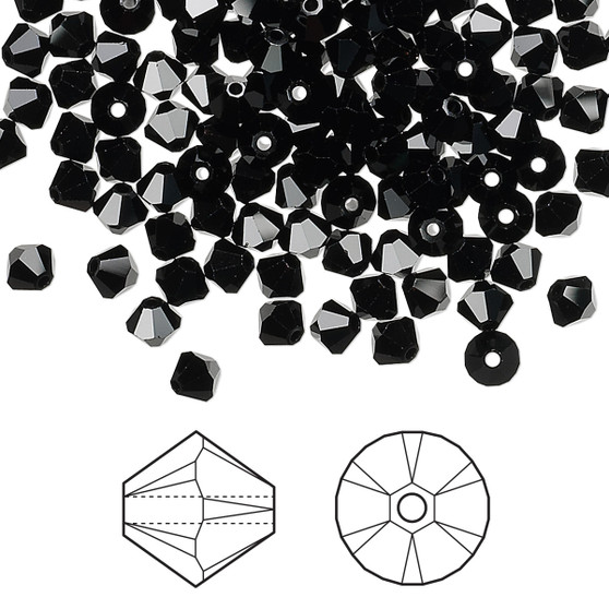 Bead, Crystal Passions®, Jet, 4mm bicone (5328). Sold per pkg of 144.