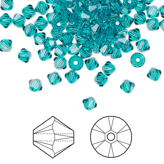 Bead, Crystal Passions®, Blue Zircon, 4mm bicone (5328). Sold per pkg of 144.