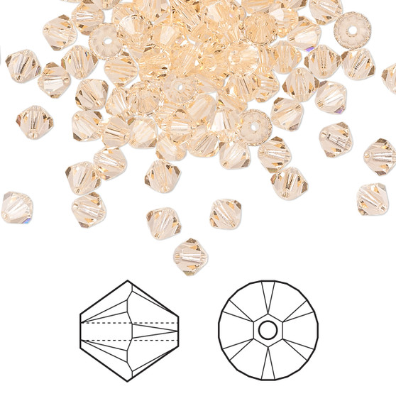 Bead, Crystal Passions®, Light Peach, 4mm bicone (5328). Sold per pkg of 144.
