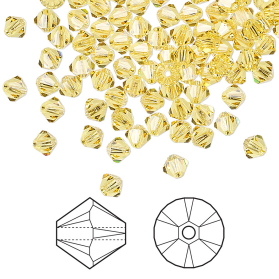 Bead, Crystal Passions®, Light Topaz, 4mm bicone (5328). Sold per pkg of 144.