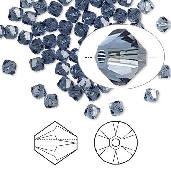 Bead, Crystal Passions®, Denim Blue, 4mm bicone (5328). Sold per pkg of 144.