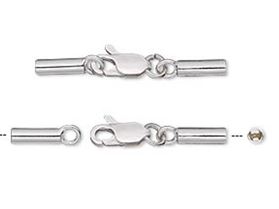 Clasp, lobster claw, sterling silver, 9x5mm with cord end - 2mm inside dia.