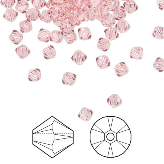 Bead, Crystal Passions®, Light Rose, 4mm bicone (5328). Sold per pkg of 144.