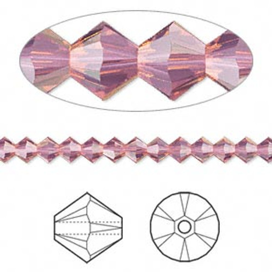 Bead, Crystal Passions®, Cyclamen Opal, 4mm bicone (5328). Sold per pkg of 144.