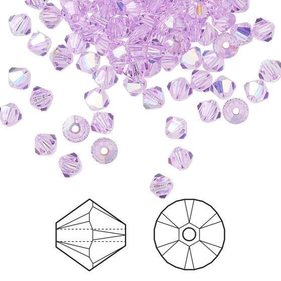 Bead, Crystal Passions®, Violet AB, 4mm bicone (5328). Sold per pkg of 144.