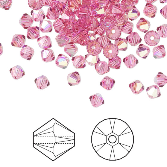Bead, Crystal Passions®, Rose AB, 4mm bicone (5328). Sold per pkg of 144.