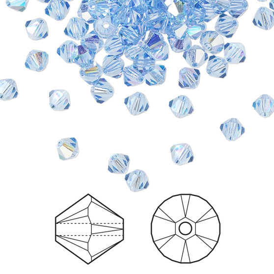 Bead, Crystal Passions®, Light Sapphire AB, 4mm bicone (5328). Sold per pkg of 144.