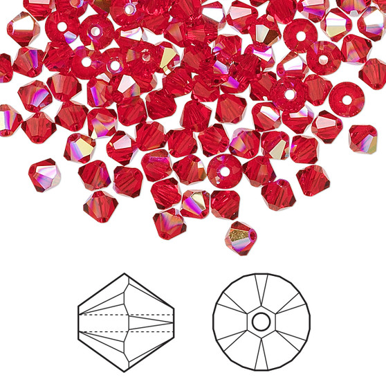 Bead, Crystal Passions®, Light Siam AB, 4mm bicone (5328). Sold per pkg of 144.