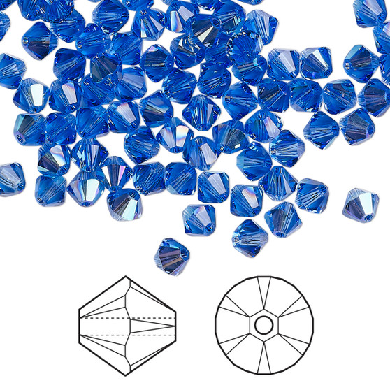 Bead, Crystal Passions®, Sapphire Shimmer, 4mm bicone (5328). Sold per pkg of 144.