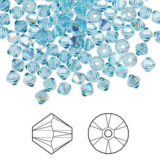 Bead, Crystal Passions®, Aquamarine AB, 4mm bicone (5328). Sold per pkg of 144.